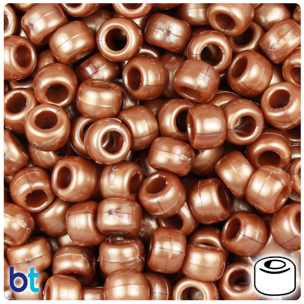 BeadTin Dark Copper Pearl 9mm Barrel Plastic Pony Beads (500pcs)
